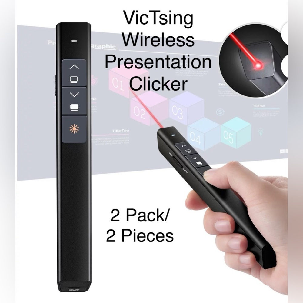 Victsing Wireless Presenter Remote Laser Pointer, 2.4 GHz Model: PC189A, 2 Piece
